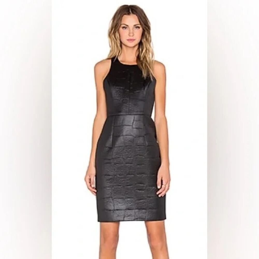 MILLY croc embossed neoprene racerback black sheath dress party cocktail sz 2